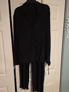 Womens Black Textured Button-Up Pantsuit, NWT, Size XL